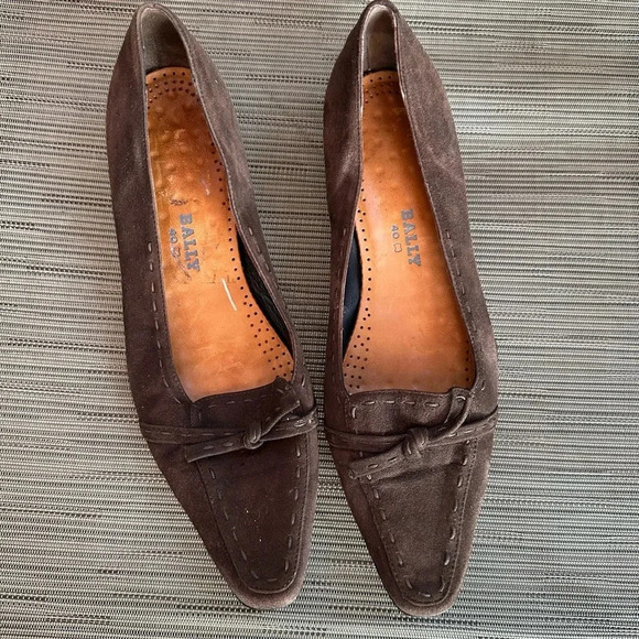 Bally Shoes - Bally Bow Brown Suede Kitten Heel Shoes 40 Size 9